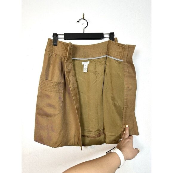 J Crew Brown Linen Blend Pocket Skirt Hidden Button Closure Size 0 Preppy Tan‎ - Picture 10 of 13